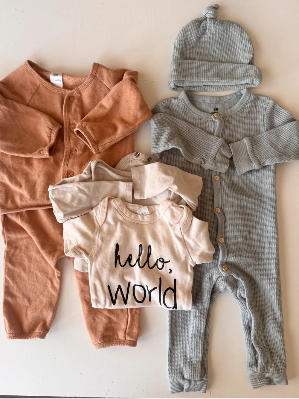 H&M Rust, Light Blue and Cream Baby One-Piece Set